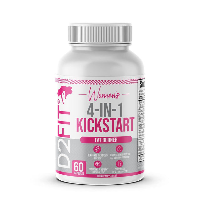 D2Fit (By Jessica Bass) Women’S 4 in 1 Kickstart Thermogenic Supplement, for Metabolism and Appetite Support with Green Tea Extract & Bioperine - 60 Capsules (1 Month)