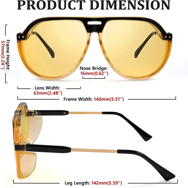 FEISEDY Women Men Vintage Aviator Sunglasses Side Shield Large Sqaure Frame Punk Style UV400 Protection B2237