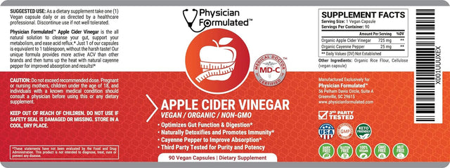 100% Organic Apple Cider Vinegar Capsules 750Mg in Just 1 Pill Pure Raw Apple Cider Vinegar with Cayenne Pepper for Natural, Fast Detox and Cleanse 90 - Capsules