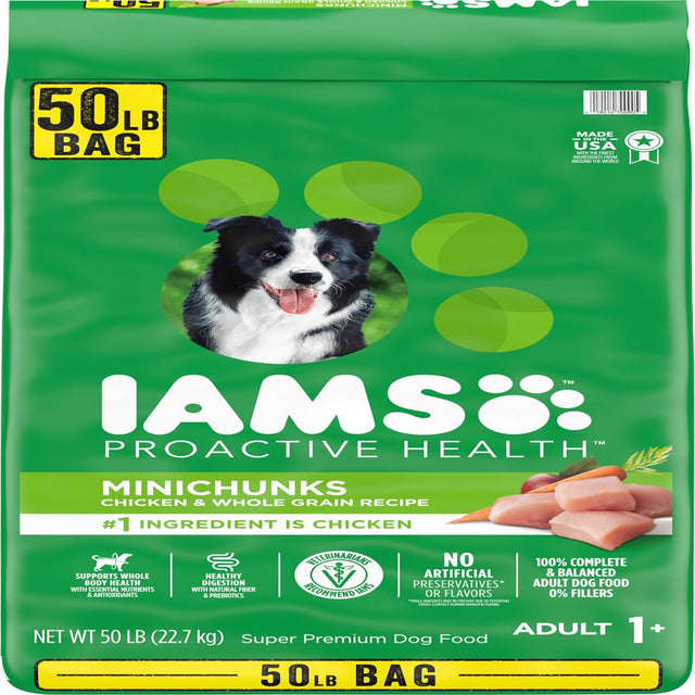 IAMS Proactive Health Chicken Flavor Minichunks Dry Dog Food for Adult, 50 Lb. Bag
