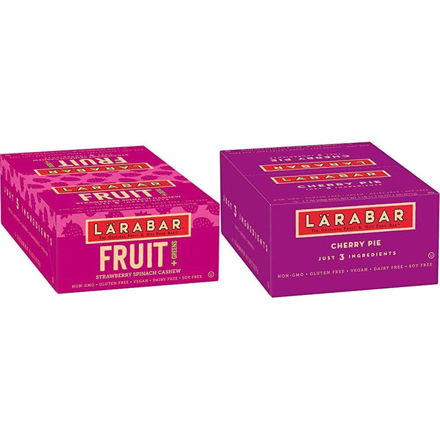 Larabar Strawberry Spinach Cashew Real Fruit Bars, Vegan, Gluten Free Healthy Snacks, 15 Bars & Fruit & Nut Bar, Cherry Pie, Gluten Free, Vegan (16 Bars)