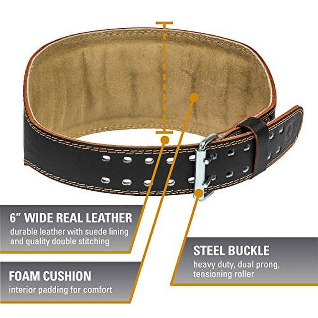 Harbinger Padded Leather Contoured Weightlifting Belt with Suede Lining and Steel Roller Buckle, 6-Inch, Small