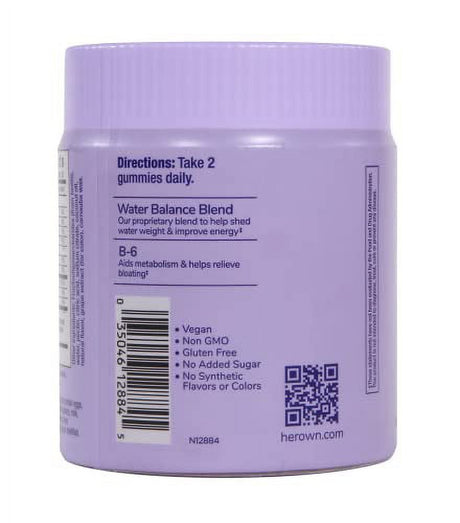Her Own Debloat Gummy, Bloating and Gas Relief, Helps Reduce Water Retention, Supports Energy, with Apple Cider Vinegar and Dandelion, Gluten and Soy Free, Vegan, 60 Gummies, 60 Servings