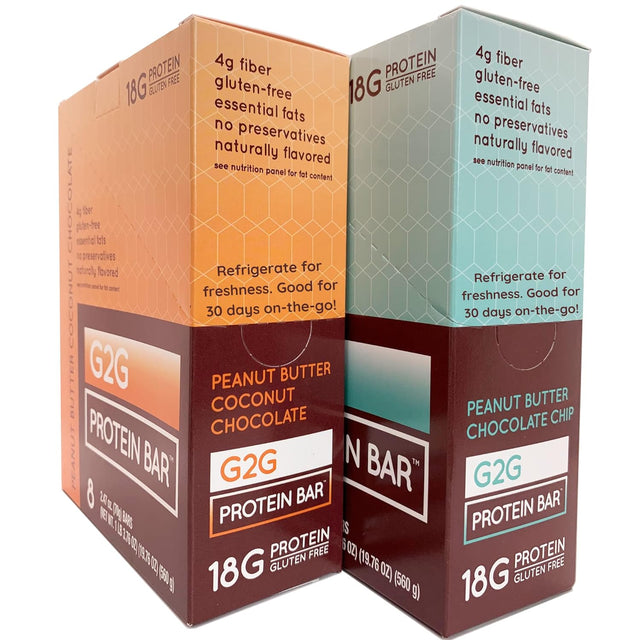 G2G Peanut Butter Lovers Protein Bars, 16-Count, 2 Packs of 8, Fresh, Healthy, Gluten-Free Snack, Delicious, No Refined Sugar, High Protein, 39.52 Ounce