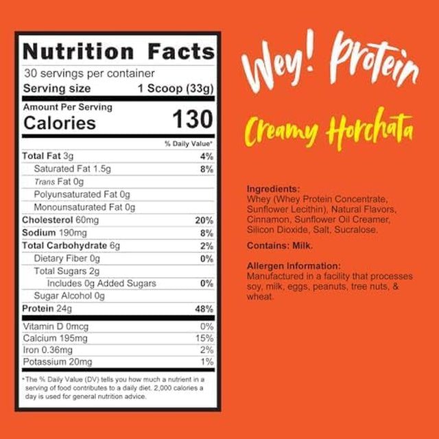 Horchata - Whey Protein, Traditional Mexican Flavor, Sugar-Free, Gluten-Free, 23G Protein, Made in USA (30 Servings, 2.2Lbs)