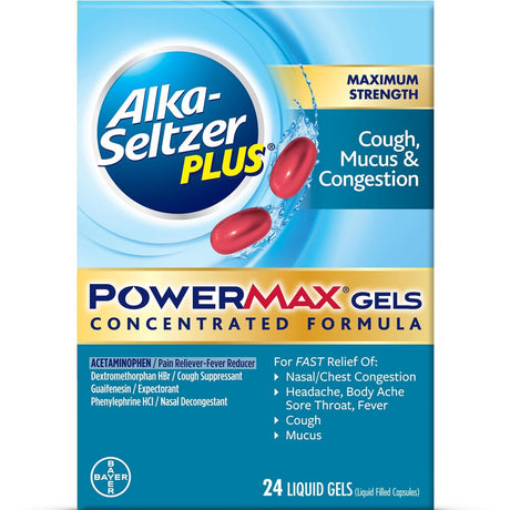 Alka-Seltzer plus Powermax Cough, Mucus & Congestion Medicine, Liquid Gels, 24 Count