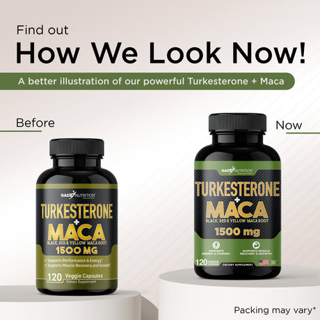 Gade Nutrition Maca Root Powder Capsules with Turkesterone 2 Month Supply with Black, Red, Yellow Peruvian Maca for Both Men & Women