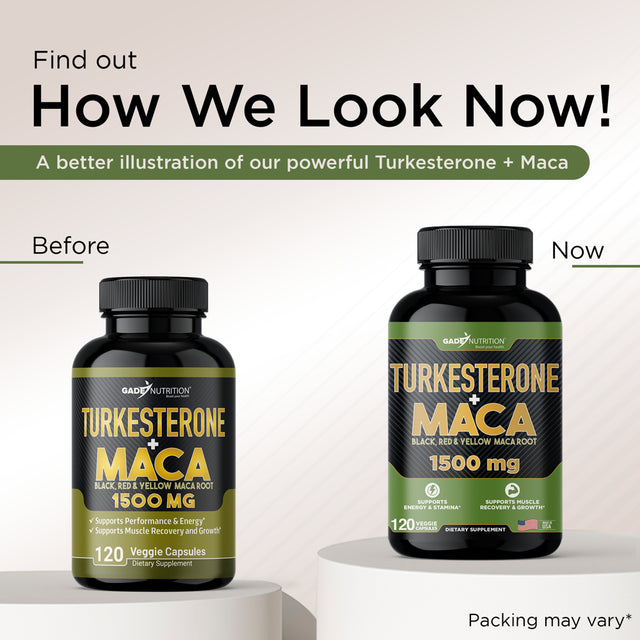 Gade Nutrition Maca Root Powder Capsules with Turkesterone 2 Month Supply with Black, Red, Yellow Peruvian Maca for Both Men & Women