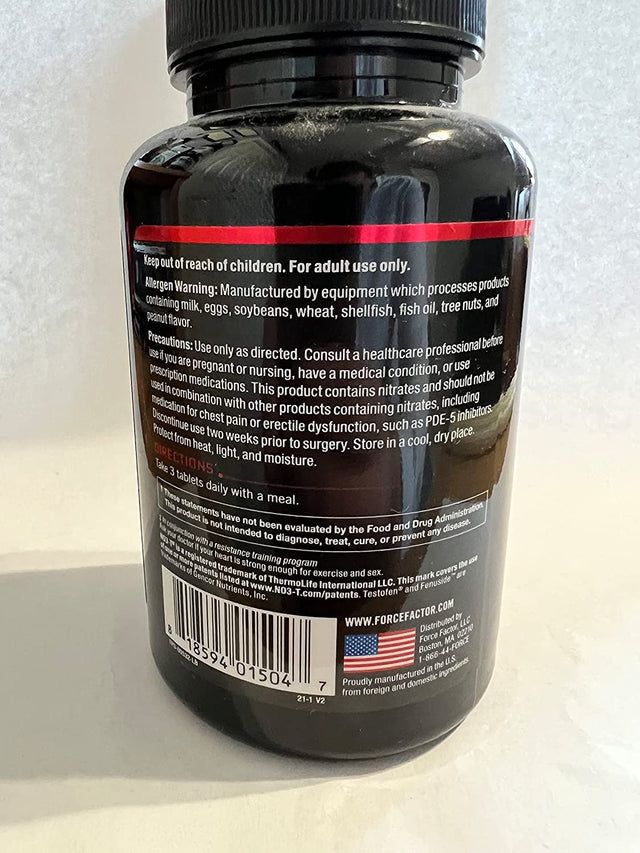 FORCE FACTOR Test X180 V2 Testosterone Booster for Men, Testosterone Supplement with Testofen and NO3-T Nitrates to Build Muscle, Increase Nitric Oxide, and Boost Vitality and Performance, 90 Tablets