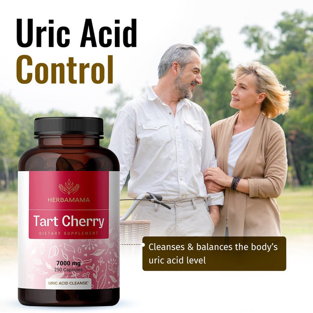 HERBAMAMA Tart Cherry Extract 250 Capsules - Joint Support & Uric Acid Control