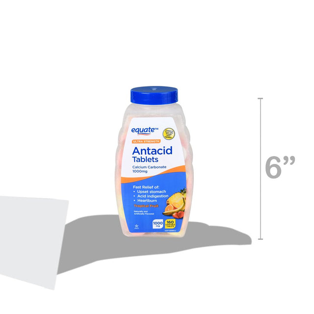 Equate Ultra Strength Antacid Tropical Fruit Chewable Tablets, 1000 Mg, 160 Count