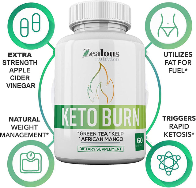 Keto Burn Diet Capsules + Apple Cider Vinegar - Max ACHV Advanced Energy Formula W/Green Tea, Ketones, Kelp - Blend to Support Metabolism, Boosts Ketosis and Enhances Focus, for Men and Women, 60 Cap