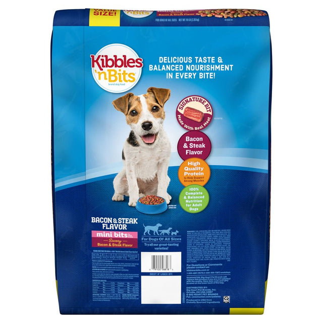Kibbles ‘N Bits Mini Bits Bacon & Steak Flavor, Dry Small Breed Dog Food, 16-Pound Bag