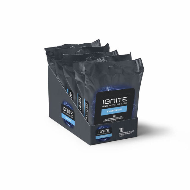 Ignite Mens Body Wet Wipes, Extra Thick 8"X 8" Shower Wipes, Energizing Scent, 10 Count
