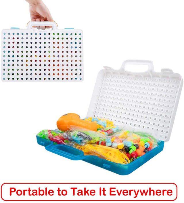 Gara Kids Construction Toy Set, 224 Pcs Peg Board Puzzle STEM Building Toy, 2-In-1 Preschool Learning Creative Toys, Take Apart Toy with Electric Drill for Children 3-10 Years Old