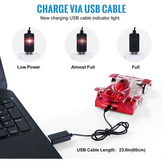 Gaia Remote Control Wall Climbing Racer Car Toy for Kids, Rechargeable Mode 360° Rotating Stunt Racing Vehicle, Electric Stunt Car Toy | Red