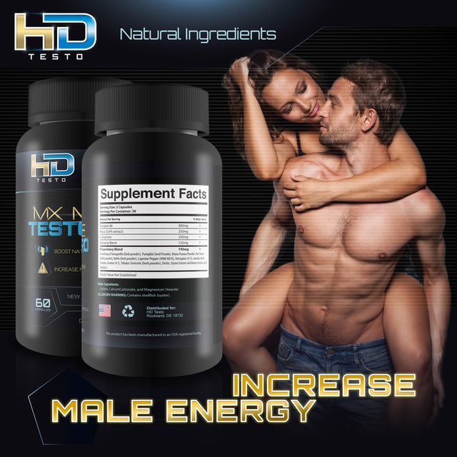 MX Male Testo Pro by HD Testo - Ginseng Test Boost Blend for Natural Test Boost, Weight Loss, and Male Energy - Help Restore Youthful Energy, Vigor, and Metabolism with This Natural Herb Blend