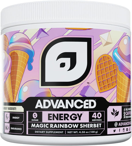 Advanced Energy - Energy Boosting Formula with Electrolytes for Hydration - L-Theanine to Combat Jitters - Sugar Free & Keto Friendly - No Maltodextrin (40 Servings) (Magic Rainbow Sherbet)