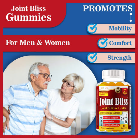 Joint Support Glucosamine Gummies plus Vitamin E, Joint Support Supplement for Occasional Discomfort Relief for Back, Knees & Hands - Joint Health & Flexibility Supplement - 60 Gummies