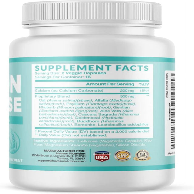 Havasu 15-Day Fast-Acting Colon Cleanse Detox | Laxative Pills for Constipation Relief, & Weight Loss, 30Ct