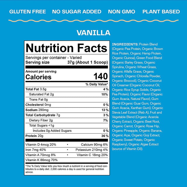 Amazing Grass Organic Plant Protein Blend: Vegan Protein Powder, New Protein Superfood Formula, All-In-One Nutrition Shake with Beet Root, Pure Vanilla, 20 Servings