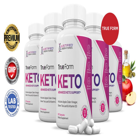 (5 Pack) True Form Keto ACV Pills 1275Mg Alternative to Gummies Dietary Supplement 300 Capsules