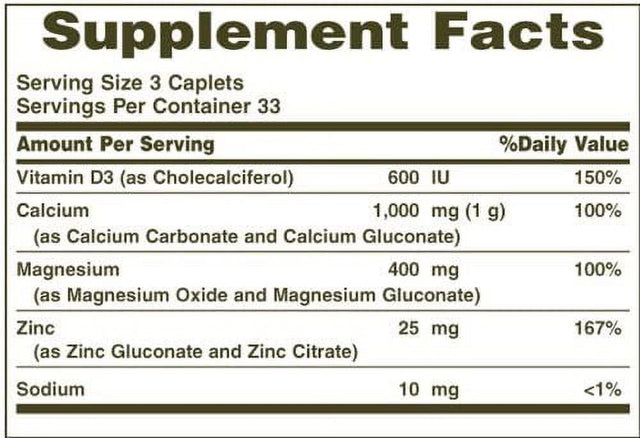 Nature'S Bounty Calcium Magnesium Zinc with Vitamin D3, 100 Ea