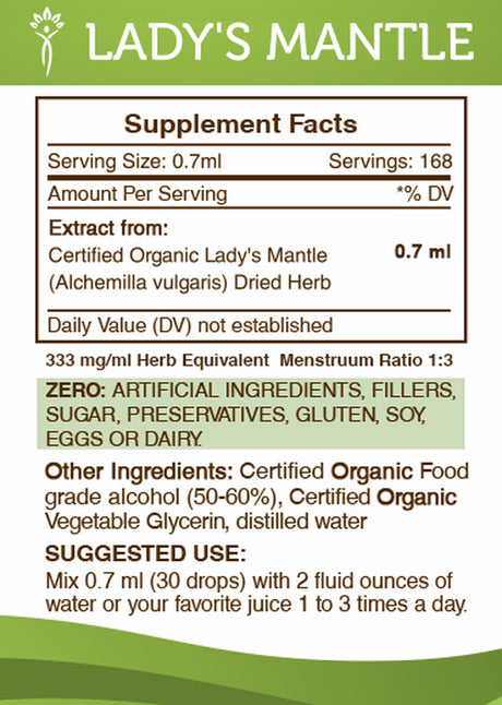 Lady'S Mantle Tincture Alcohol Extract, Organic Lady'S Mantle (Alchemilla Vulgaris) Dried Herb 2X4 Oz