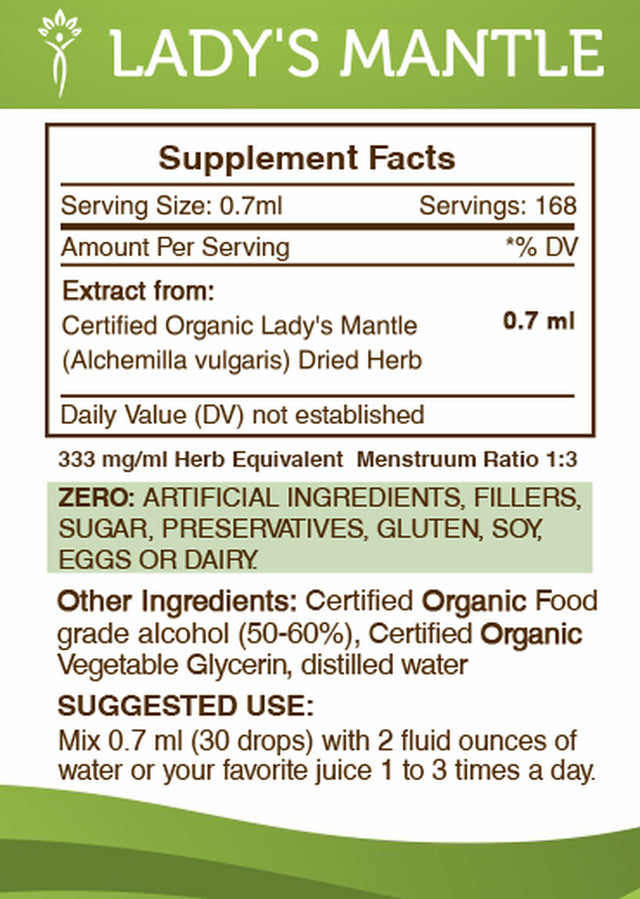 Lady'S Mantle Tincture Alcohol Extract, Organic Lady'S Mantle (Alchemilla Vulgaris) Dried Herb 2X4 Oz
