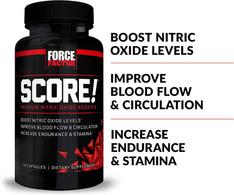 Force Factor Score!, Nitric Oxide Supplement for Men, Nitric Oxide Booster with L-Citrulline and Tribulus Terrestris to Improve Blood Flow and Enhance Performance, 76 Count (Pack of 3)