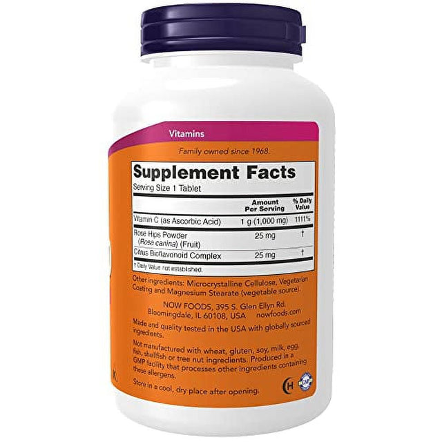 NOW Supplements, Vitamin C-1,000 with Rose Hips & Bioflavonoids, Antioxidant Protection*, 250 Tablets