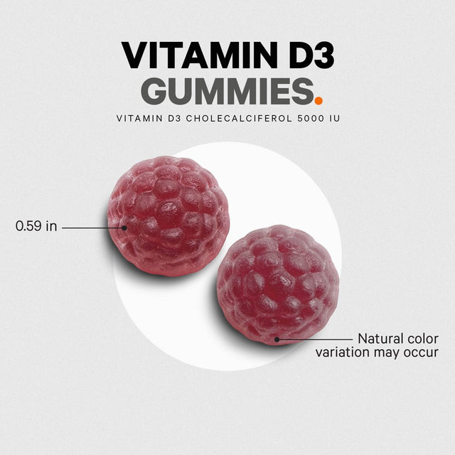 Codeage Vitamin D3 Gummies, Pectin-Based Chewable Vitamin D 5000 IU, Strawberry Flavor Vitamins Gummy, 60 Ct