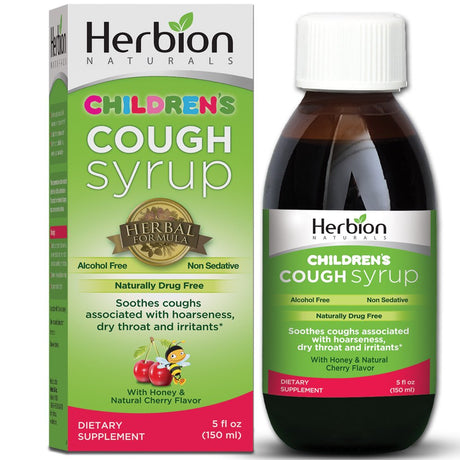 Herbion Naturals Cough Syrup for Children - 5 FL Oz - Good Tasting Supplement with Natural Honey & Cherry Flavor, Helps Relieve Cough, Promotes Healthy Lung Function - for Kids 13 Months and Above.