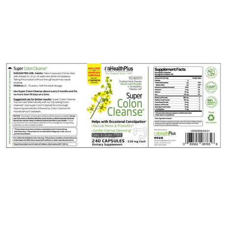 Health plus Super Colon Cleanse - 500 Mg - 240 Capsules