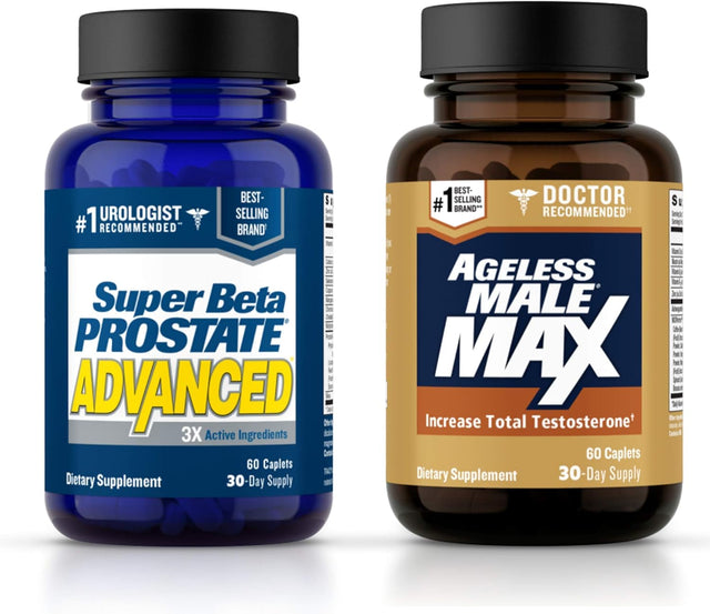 Ageless Male Max Total Testosterone Booster & Super Beta Prostate Advanced Prostate Supplement for Men - Boost Testosterone & Reduce Frequent Nighttime Bathroom Trips. Ultimate Men'S Health Package