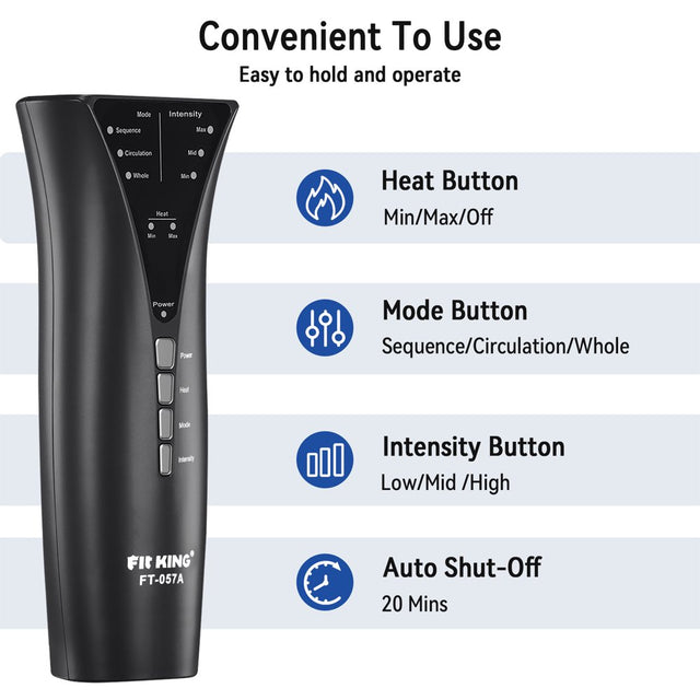 FIT KING Foot and Calf Massager with Heat, Leg and Foot Massager for Circulation and Pain Relief, with Handheld Controller 3 Modes 3 Intensities 2 Heating Levels, 2 Extensions FSA/HSA Eligible