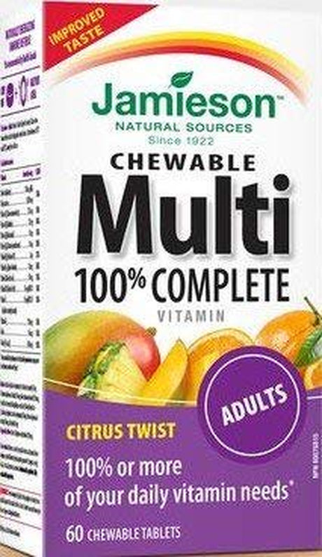 Jamieson 100% Complete Chewable Multivitamin for Adults Citrus Twist Multi, 60 Chewable Tabs