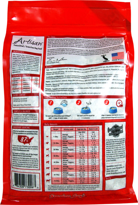 Grandma Lucy'S Artisan Grain-Free Pork Freeze-Dried Dog Food, 3-Lb Bag