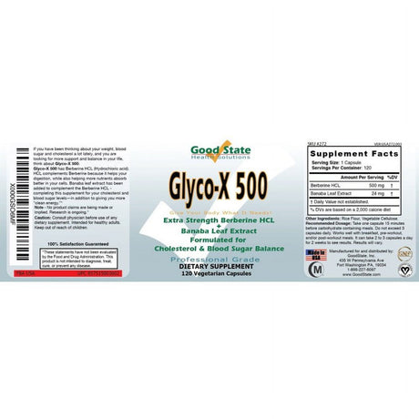 Good State - Glyco-X 500 with Berberine HCL (500 Mg) (120 Veggie Capsules)