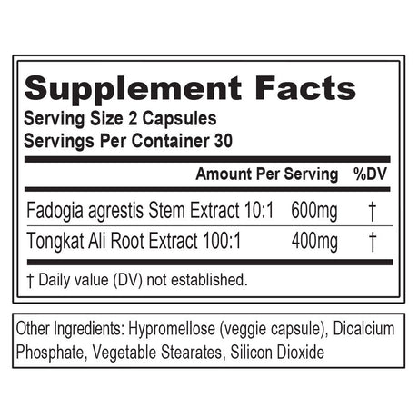 Evlution Nutrition Tongkat Ali + Fadogia Agrestis - Men’S Health + Vitality Support - 400Mg Tongkat Ali + 600Mg Fadogia Agrestis Stem Extract - Testosterone Booster - Veggie Capsules - 30 Servings