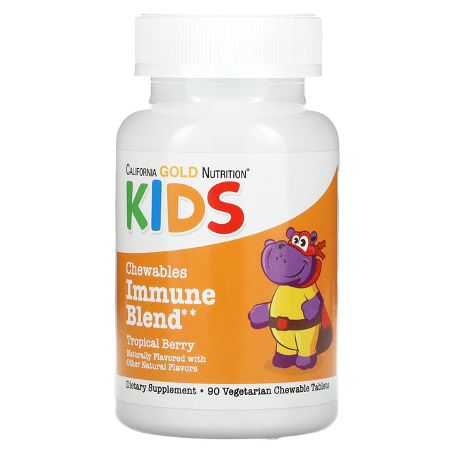 California Gold Nutrition Chewable Immune Blend for Children, Natural Tropical Berry Flavor, 90 Vegetarian Tablets
