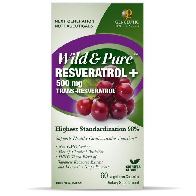 Genceutic Naturals Wild & Pure Resveratrol+, 500 Mg, 60 Vegetarian Capsules