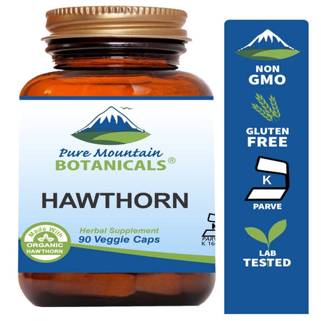 Hawthorn Berry Capsules - 90 Kosher Vegan Caps with 1000Mg Organic Hawthorne Berry