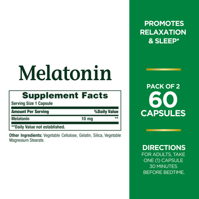 Nature'S Bounty Melatonin Sleep Aid Capsules, 10 Mg, 60 Ct, 2 Pack