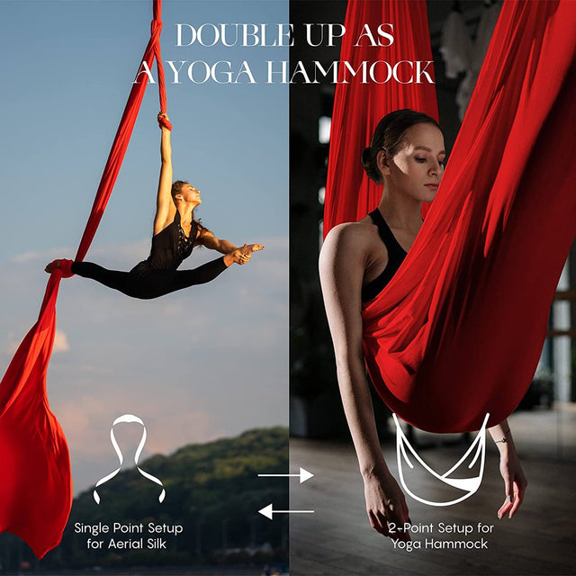 HECASA Aerial Yoga Swing Set 6M / 20Ft Red Trapeze Yoga Hammock Kit Yoga Flying Sling Inversion Swing Tools for Air Yoga Inversion Fitness