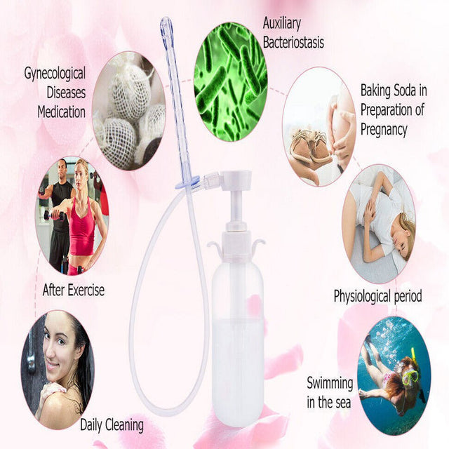 Jahy2Tech Reusable Vaginal Lavage Device Portable Silicone Enemator Transparent, 300Ml Capacity No Latex, Non-Toxic