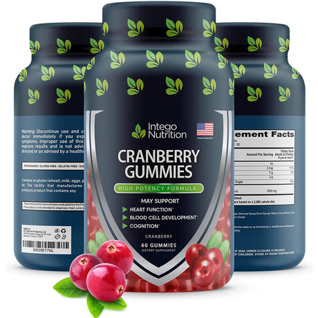 Intego Nutrition Cranberry Gummies for Urinary Health & Kidney Support, 60 Count