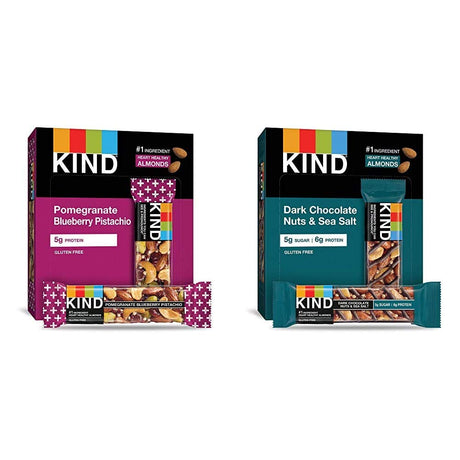 KIND Bars, Pomegranate Blueberry Pistachio and Dark Chocolate Nuts and Sea Salt, Healthy Snacks, Gluten Free, 12 Count