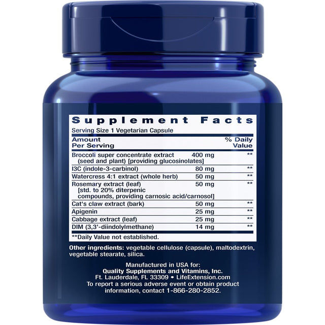 Life Extension Triple Action Cruciferous Vegetable Extract - Helps Maintain DNA Health & Already-Healthy Hormone Levels - Gluten-Free, Non-Gmo - 60 Vegetarian Capsules