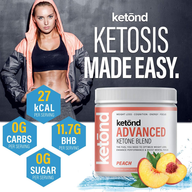 Ketond Exogenous Ketones Advanced Blend Drink Ketones for Rapid Weight Loss - Best Fuel for Energy, Mental Performance and Weight Loss - Summer Peach (15 Servings)